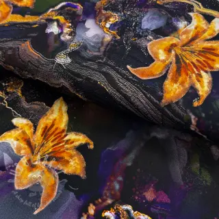 Gala- en damesstoffen PUNTA DI ROMA Flowers black digital print