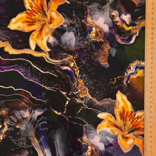 Gala- en damesstoffen PUNTA DI ROMA Flowers black digital print