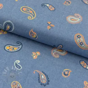 Katoenen stof JEANS Paisley blue shadow