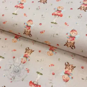 Katoenen stof Sweet elf light sand digital print