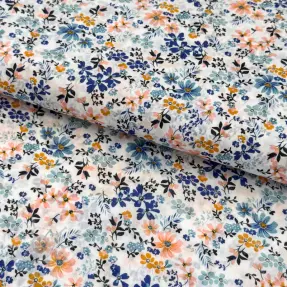 Katoenen stof VOILE Flowers blue digital print