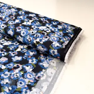 Viscose POPLIN STRETCH Painted flowers navy digital print