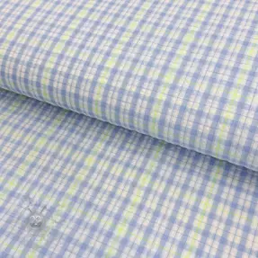 Katoenen stof SEERSUCKER Neon squares light blue