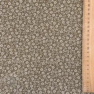 Katoenen stof Flowers and dots moss green
