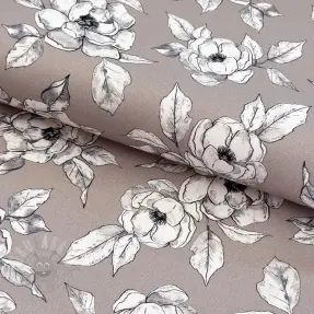 Decoratiestof Flowers taupe digital print