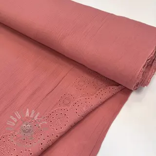 Dubbelgaas/mousseline 1-side border blush