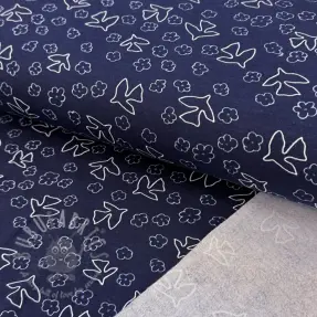 Geruwde sweaterstof Birds navy
