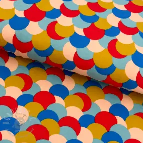 Sweaterstof Colourful dots light blue