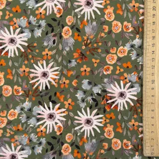 Geruwde sweaterstof Flowers forest green digital print