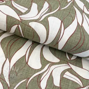 Linnen met katoen WASHED Abstract olive