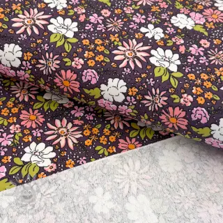 Sweaterstof Tiny flowers dark purple