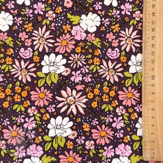Sweaterstof Tiny flowers dark purple