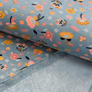 Geruwde sweaterstof Flowers smoke blue melange