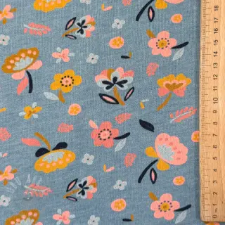 Geruwde sweaterstof Flowers smoke blue melange