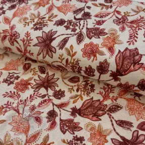 Tricot met linnen Flowers cognac digital print