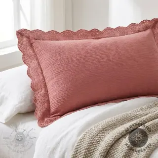 Dubbelgaas/mousseline 1-side border blush