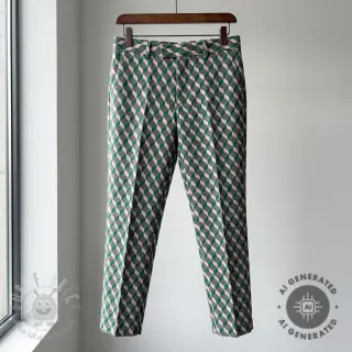 Stof voor kostuum KNITTED JACQUARD Graphic green
