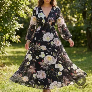 Gala- en damesstoffen MAGNOLIA STRETCH Flowers bouquet black