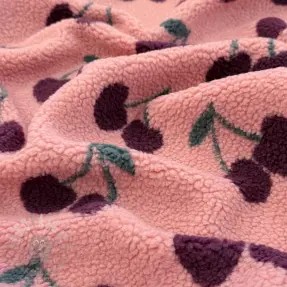 Mantelstof TEDDY JACQUARD Cherries pink