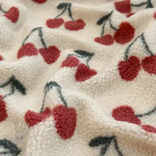 Mantelstof TEDDY JACQUARD Cherries ecru