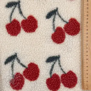 Mantelstof TEDDY JACQUARD Cherries ecru