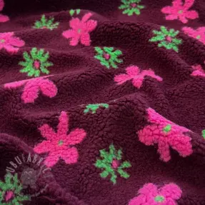 Mantelstof TEDDY JACQUARD Flowers burgundy