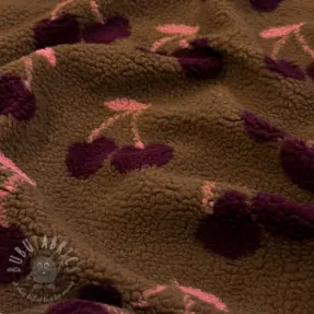 Mantelstof TEDDY JACQUARD Cherries brown