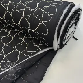 Gewatteerde stof EMBROIDERY Hearts black