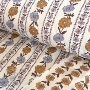 Dubbelgaas/mousseline STEPPED Flowers in stripe white