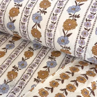Dubbelgaas/mousseline STEPPED Flowers in stripe white