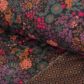 Katoenen stof VOILE STEPPED Flowerie black digital print