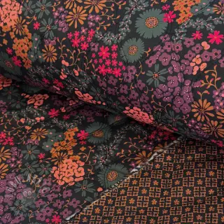 Katoenen stof VOILE STEPPED Flowerie black digital print