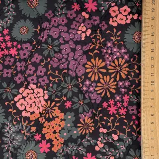 Katoenen stof VOILE STEPPED Flowerie black digital print