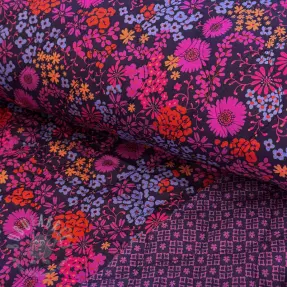 Katoenen stof VOILE STEPPED Flowerie purple digital print