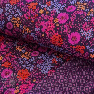 Katoenen stof VOILE STEPPED Flowerie purple digital print