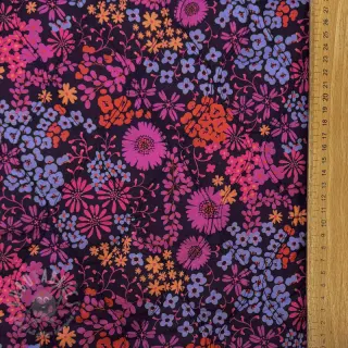 Katoenen stof VOILE STEPPED Flowerie purple digital print