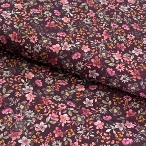 Katoenen stof Autumn flowers burgundy digital print