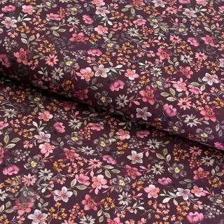Katoenen stof Autumn flowers burgundy digital print