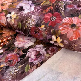 Sweaterstof Flowers Andrea brown digital print
