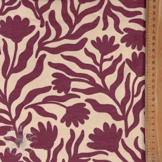 Geruwde sweaterstof Flowers burgundy SIMPLY NATURAL