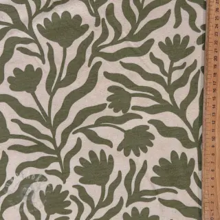 Geruwde sweaterstof Flowers army green SIMPLY NATURAL