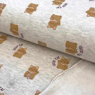 Geruwde sweaterstof Lucky cat off white melange