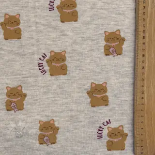 Geruwde sweaterstof Lucky cat off white melange