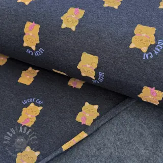 Geruwde sweaterstof Lucky cat navy melange