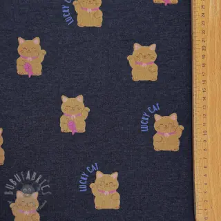 Geruwde sweaterstof Lucky cat navy melange