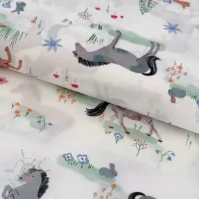 Katoenen stof Farm animals BIG white digital print