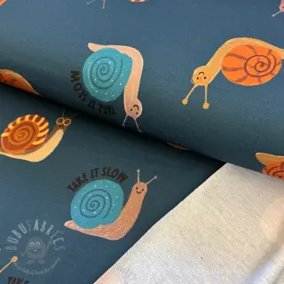 Geruwde sweaterstof Snails petrol digital print