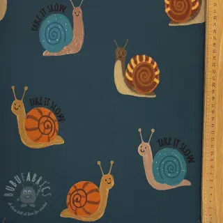 Geruwde sweaterstof Snails petrol digital print