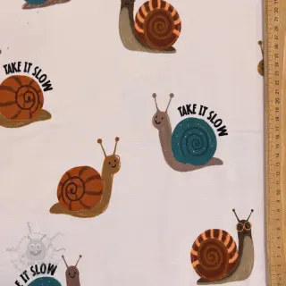 Geruwde sweaterstof Snails off white digital print