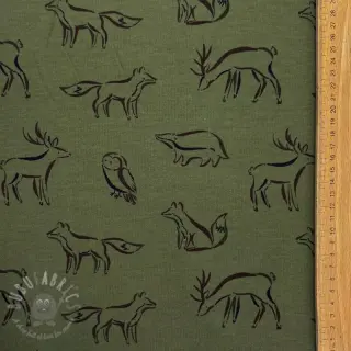 Geruwde sweaterstof SOFT Forest animals green